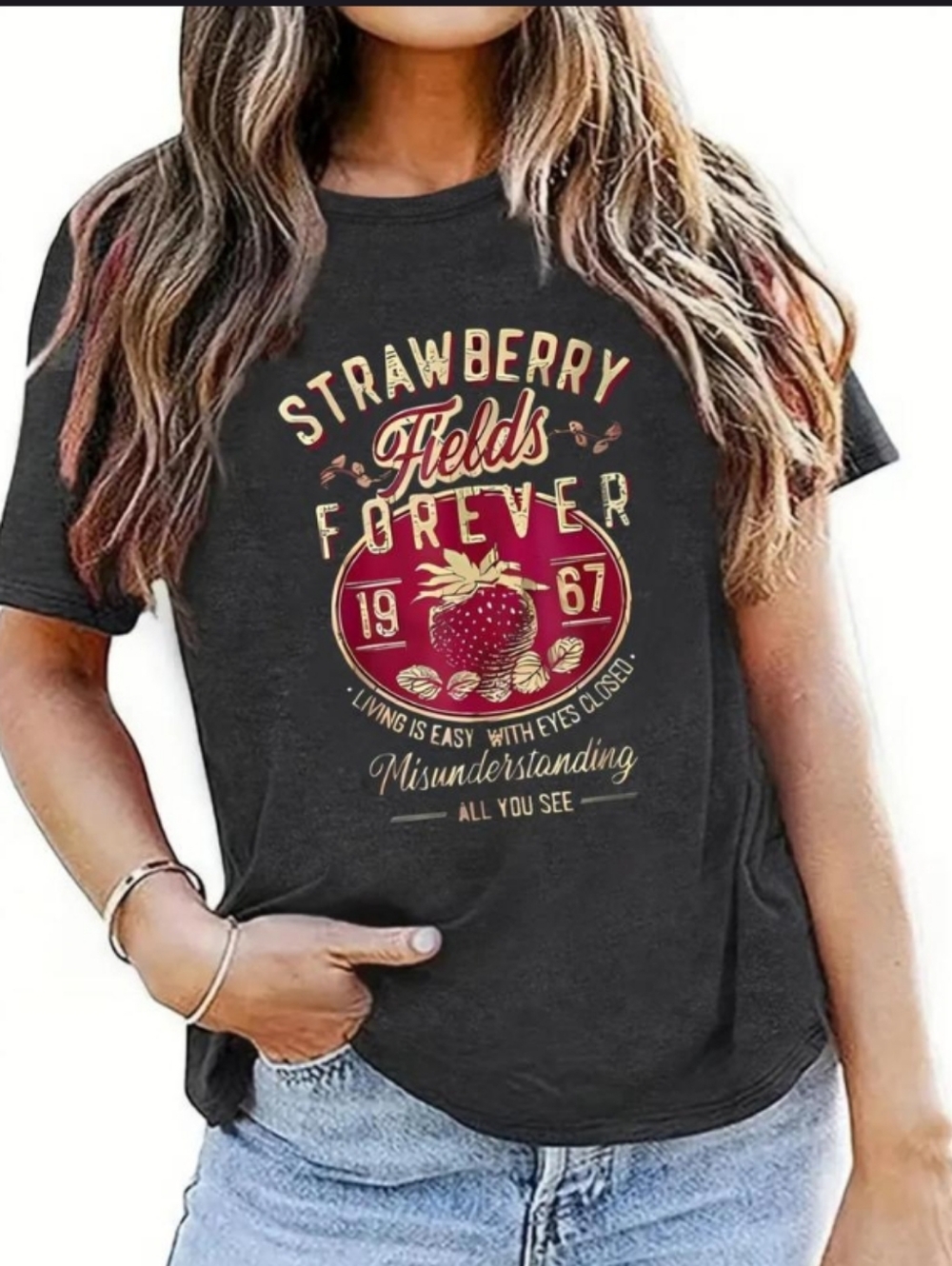 Gildan Black Strawberry Fields Forever Graphic Tee